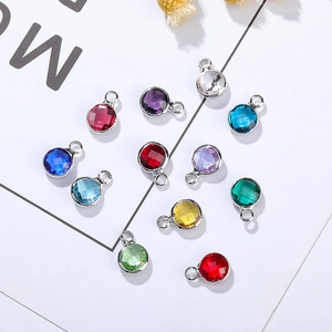Copper Edge Faceted Glass Birthstone Charms Round Pendants For DIY Jewelry Making Necklace Bracelet Women Accessories