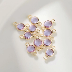 6mm vergulde paarse glazen geboortesteen connectoren voor doe-het-zelf sieraden maken