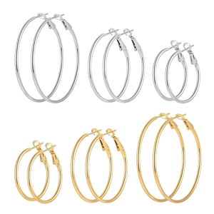 Orecchini a Cerchio Grande in Acciaio Inossidabile per Donna Lucido Oro Argento Placcato Gioielli di Moda per l'Uso Quotidiano