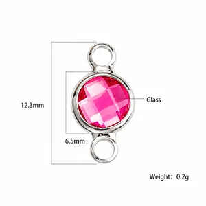 6mm roze geboortesteen verbinding in verzilverd frame voor DIY sieraden maken