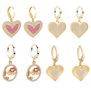 Set of four gold stainless steel drop earrings with Mama heart and lip charms