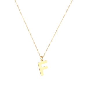 Collana minimalista in acciaio inossidabile dorato con ciondolo a lettera F lucida