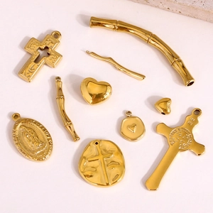 Golden retro cross heart and bamboo charms for DIY jewelry making pendant set