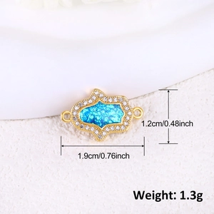 Gold Hamsa Hand pendant connector with blue opal inlay and sparkling crystals for DIY