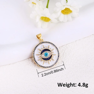 2.2cm Gold-plated evil eye pendant with blue enamel and sparkling cubic zirconia stones