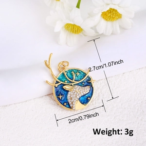 Gold-plated elk pendant with blue gradient glitter star sky and sparkling zircons