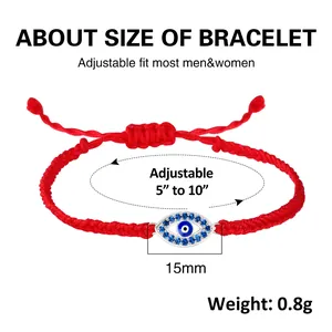 Size guide for evil eye braided bracelet with 15mm pendant and adjustable 5-10 inch cord