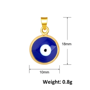 18k gold plated evil eye pendant in blue enamel, 10mm round charm for DIY jewelry