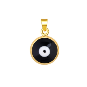 Detail of a 14k gold-plated evil eye charm with blue and white enamel for DIY jewelry