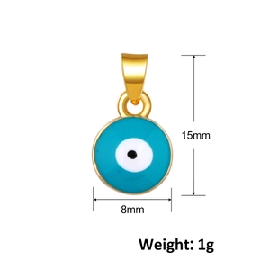 Gold-plated Evil Eye pendant with blue and white enamel, 15mm height for jewelry DIY