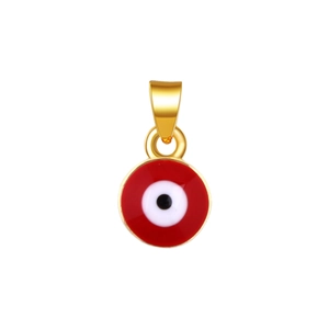Macro detail of red enamel evil eye pendant with gold plating for jewelry making