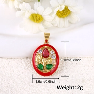 Gold plated red tulip flower pendant with sparkling crystals for DIY necklaces