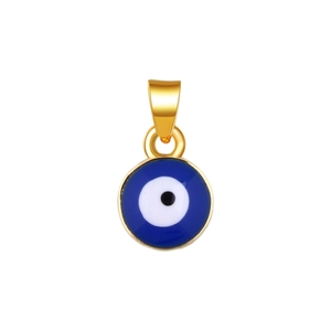 Macro view of blue evil eye charm with polished gold plating for DIY jewelry making