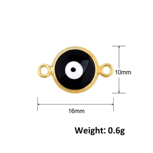 Gold-plated Evil Eye connector for DIY jewelry making, 16mm x 10mm sizing overview