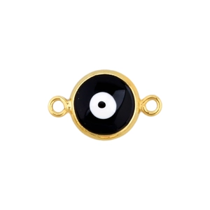 Close-up of gold-plated evil eye pendant connector with dual rings for DIY jewelry