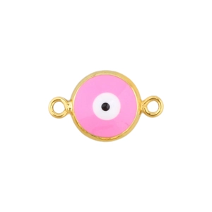Detail of pink evil eye pendant connector with gold plating for DIY jewelry making