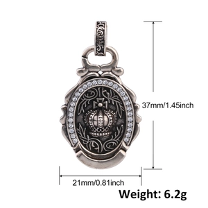 Silver crown pendant with white zircon halo and 37mm x 21mm size dimensions