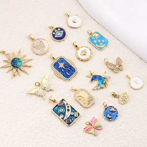 Copper Gold Plated Enamel Rhinestone Pendants Butterfly Star Moon Evil Eye Heart DIY Charms For Jewelry Making Women