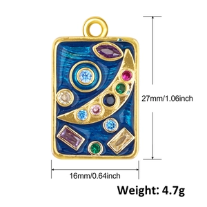 Blue enamel butterfly moon pendant with colorful crystals in gold plated finish