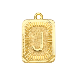 Goldener quadratischer Anhänger mit Buchstabe J und Sonnenstrahlgravur für Halsketten