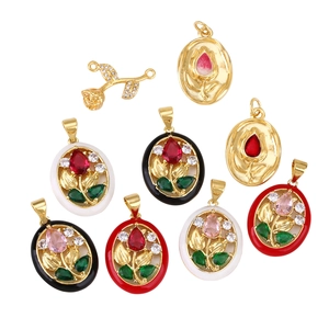 Gold-plated floral charms with colorful gemstones and tulip designs for DIY jewelry