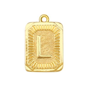 Goldener rechteckiger Anhänger mit Buchstabe L im Vintage Münz-Stil Design für Damen