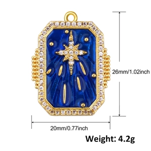 Gold-plated rectangle star charm with deep blue enamel and cubic zirconia stones