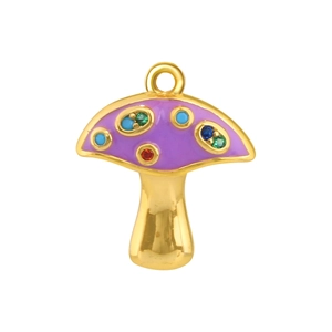 Vue détaillée du pendentif champignon en émail violet et incrustations colorées