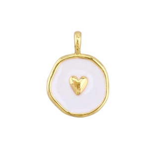 Detail of gold-plated heart pendant with white enamel inlay for DIY jewelry design