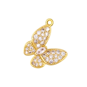 Detail of gold-plated butterfly charm with zircon stones for DIY necklace and jewelry