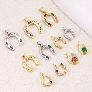 Vergoldeter Kupfer Hufeisen Anhänger Für Schmuckherstellung U-Form Strass Hufeisen Charm Für DIY Armband Halskette Ohrring Zubehör