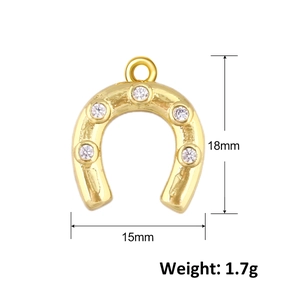 Goldener Hufeisenanhänger mit 5 Zirkonia, 18x15mm Luxus DIY Schmuckanhänger
