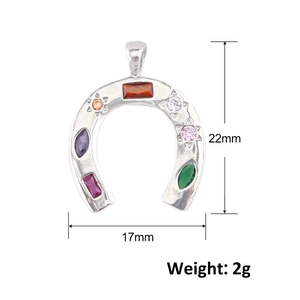 Silver horseshoe pendant with colorful zirconia gems, 22x17mm jewelry accessory