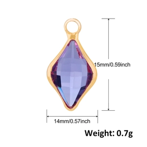 15mm Gold-plated purple diamond glass pendant for DIY necklaces and bracelets