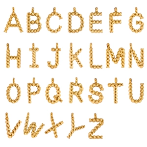 26er-Set Alphabet-Anhänger aus Gold-Edelstahl mit Kordelstruktur für Schmuckzubehör