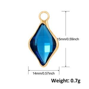 Blue faceted crystal rhombus pendant with gold metal frame for DIY jewelry making