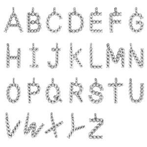 Set aus 26 Alphabet-Anhängern A-Z aus Silber mit Seilstruktur für DIY-Schmuckherstellung