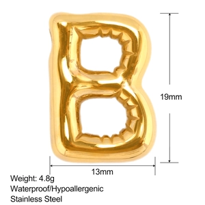 Polished gold bubble letter B pendant made of waterproof hypoallergenic stainless steel