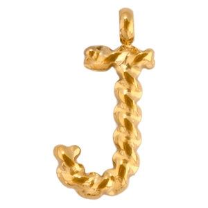 Makro-Detail des 18K vergoldeten Buchstabens J mit gedrehter Seilstruktur und Glanz