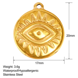 Pendentif œil porte-bonheur en acier inoxydable plaqué or 18 carats avec design bohème