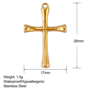 Pendentif croix en acier inoxydable doré, accessoire bijoux étanche de 26mm x 17mm