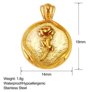 Collier avec pendentif rose en relief 3D en acier inoxydable étanche de 19x14mm