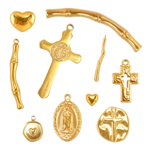 Stainless Steel 18K Gold Plated DIY Jewelry Charms Heart Bamboo Joint Religious Cross Medallion Pendants For Making