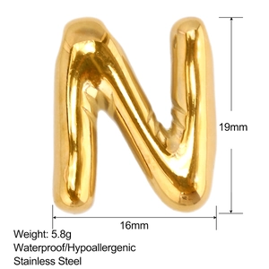 Polished golden balloon initial N pendant made of waterproof stainless steel