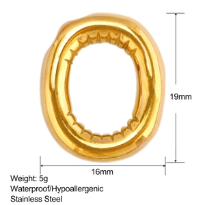 Detailed size chart for gold bubble letter O pendant with height 19mm and width 16mm