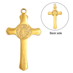 Polished 18K gold stainless steel St. Benedict cross pendant with Italy engraving