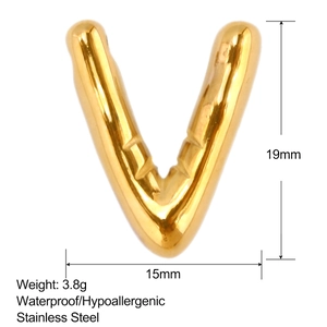 Polished gold stainless steel letter V pendant with waterproof material specifications