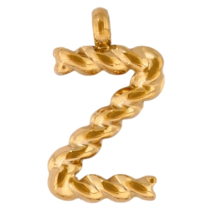 Detailansicht des Buchstaben-Z-Anhängers mit 18K Goldbeschichtung und Kordelstruktur