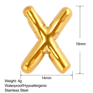 Polished golden stainless steel letter X pendant, waterproof and hypoallergenic charm