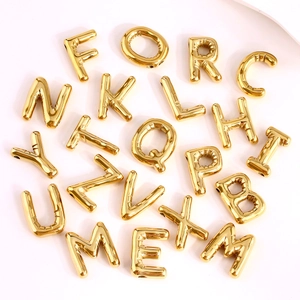 3D balloon style gold stainless steel alphabet charms for DIY jewelry making necklaces
